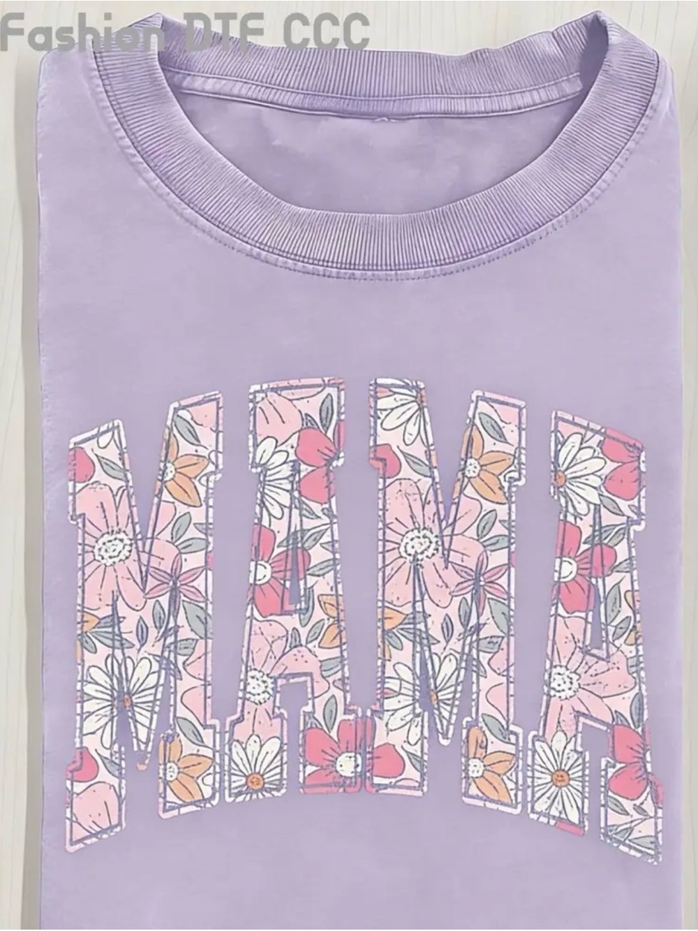 NWOT Lilac Short-Sleeve Cotton Tee with Floral 'MAMA' Graphic, Various Sizes